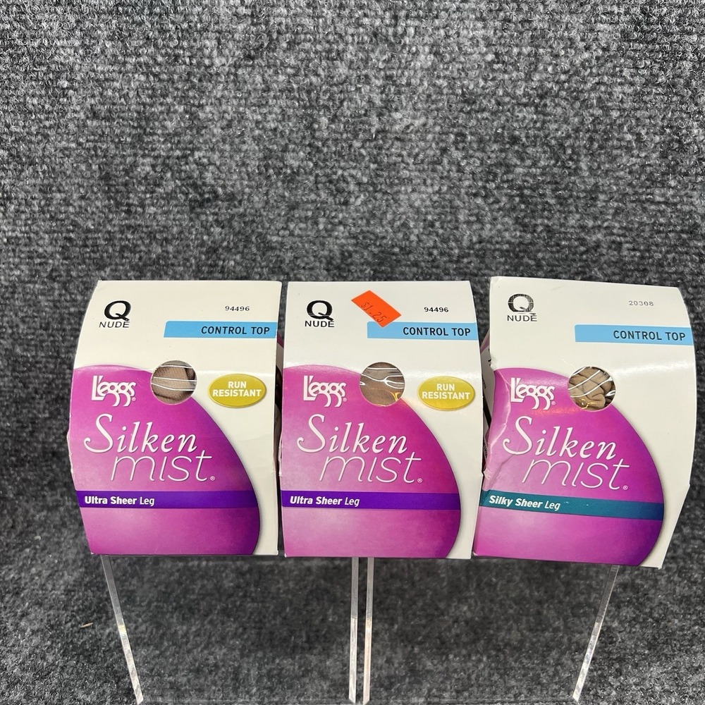 3 Leggs Silken Mist Control Top Ultra Sheer Leg & Silky Pantyhose Size Q Nude